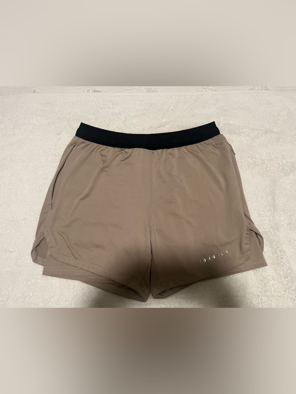YoungLA Taupe Gym Shorts with Black Waistband